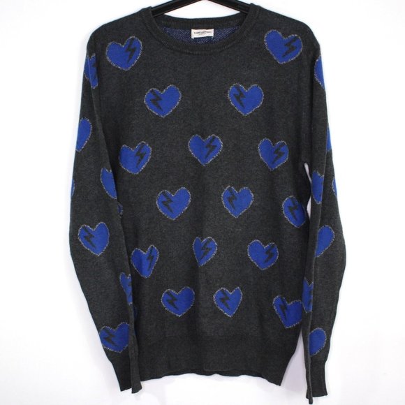 Saint Laurent Womens XL Heart And Lightning Bolt All Over Print AOP Sweater F997 - Picture 1 of 7